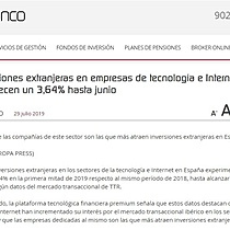 Las inversiones extranjeras en empresas de tecnologa e Internet en Espaa crecen un 3,64% hasta junio